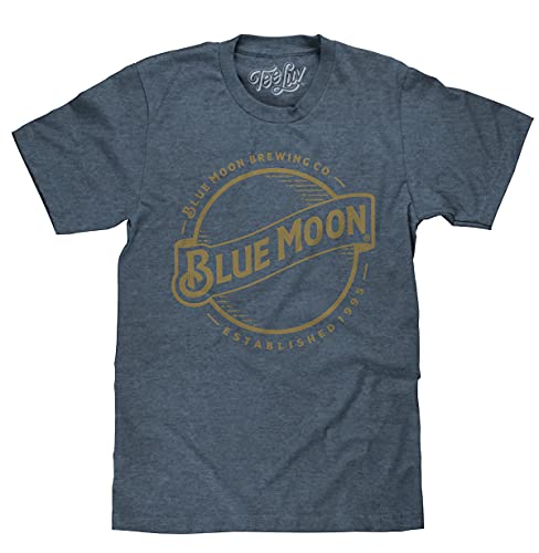 Tee Luv Blue Moon Beer T-Shirt - Blue Moon Brewing Company Gold Logo Shirt (Indigo-Black Heather) (S) - The Beer Connoisseur® Store