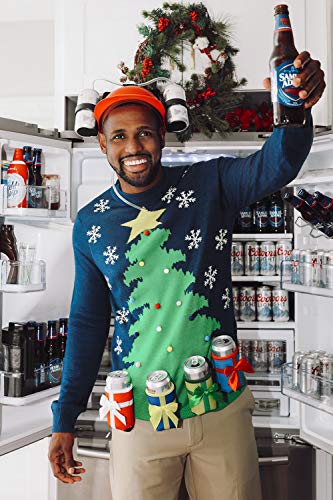 Tipsy Elves' Men's Christmas Tree with Beer Holsters Pullover - Funny Blue Ugly Christmas Sweater Size XX-Large - The Beer Connoisseur® Store