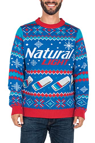 Tipsy Elves Men's Natural Light Ugly Christmas Sweater - Natty Light Xmas Sweater: X-Large Blue - The Beer Connoisseur® Store