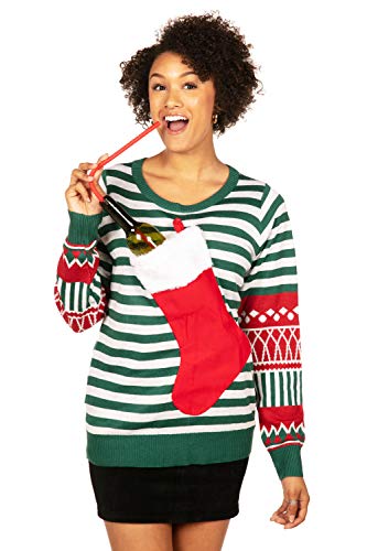 Tipsy Elves Tacky Ugly Christmas Sweater for Women with Attached Stocking from Size: Small - The Beer Connoisseur® Store