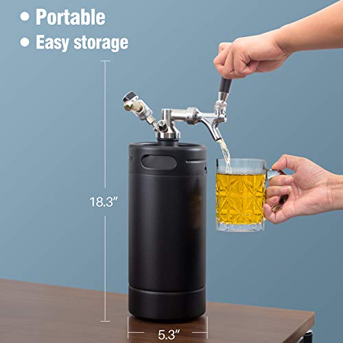 TMCRAFT 128oz Growler Tap System, Pressurized Stainless Steel Mini Keg with Cooler Jacket, Portable Home Dispenser System to Keep Fresh and Carbonation for Draft, Homebrew and Craft Beer (Matte Black) - The Beer Connoisseur® Store