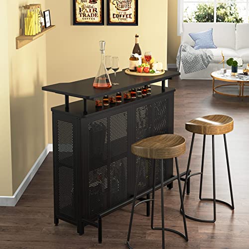 Tribesigns Home Bar Unit, 3 Tier Liquor Bar Table with Stemware Racks and Wine Storage Shelves, Wine Bar Cabinet Mini Bar for Home Kitchen Pub (Black) - The Beer Connoisseur® Store