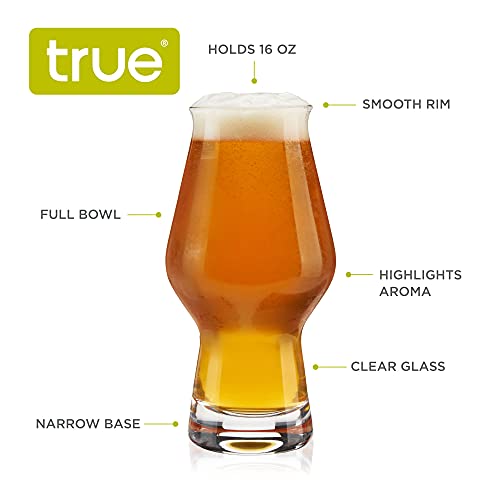 True IPA Glasses, Beer Pint Glasses, Craft Beer Glassware, IPA Glass Set, Set of 4, 16 Ounce Capacity, for Stouts, Pilsners, IPAs - The Beer Connoisseur® Store