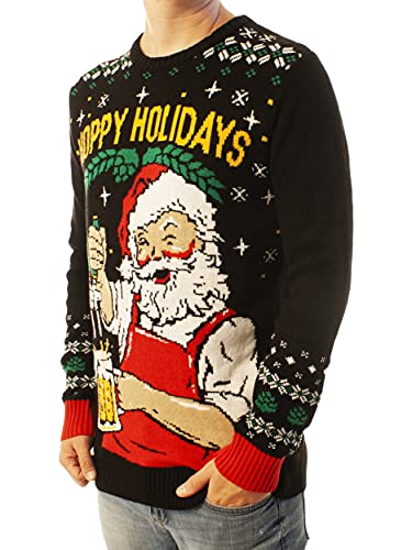 Ugly Christmas Party Sweater Unisex - Hoppy Holidays Santa Beer Drinking-Large Hoppy Holidays Black - The Beer Connoisseur® Store