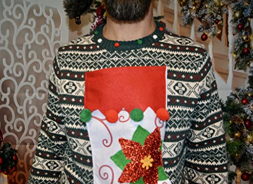 Ugly Christmas Sweater, Mens, handmade, wine holder stocking, Liquor or Beer holder, party, alcohol, party pocket (L, green) - The Beer Connoisseur® Store