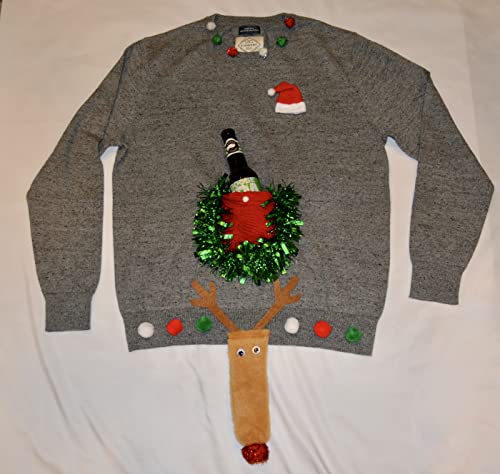 Ugly Christmas Sweater, Mens, Liquor, Beer holder, reindick, alcohol, reindeer, party pocket, contest winner (L) - The Beer Connoisseur® Store