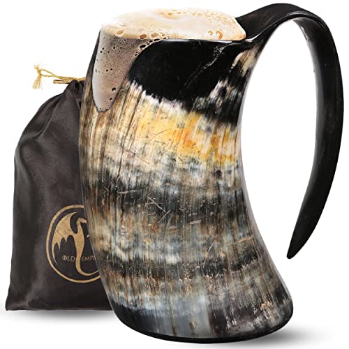 Viking Horn Mug - 100% Authentic 16oz - Ultimate Unique Handmade Ox Horn Norse Mug for Hot & Cold Drinks with Gift Bag - Food Grade Medieval Style Man's Beer & Mead Cup… - The Beer Connoisseur® Store