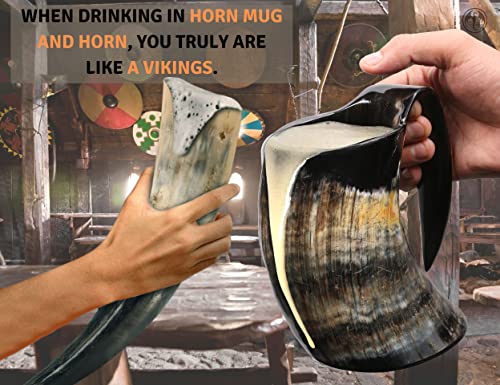 Viking Horn Mug - 100% Authentic 16oz - Ultimate Unique Handmade Ox Horn Norse Mug for Hot & Cold Drinks with Gift Bag - Food Grade Medieval Style Man's Beer & Mead Cup… - The Beer Connoisseur® Store
