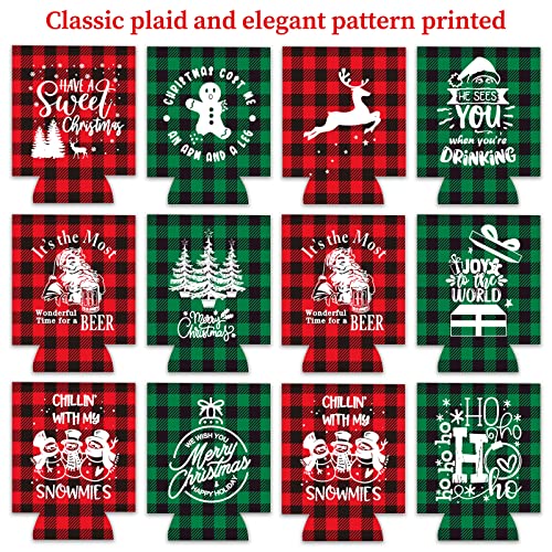 Whaline 12pcs Christmas Beer Can Coolers Sleeves Red Black Plaid Can  Sleeves Can Covers for Beverages, Bottle, Drink Christmas Party Decorations