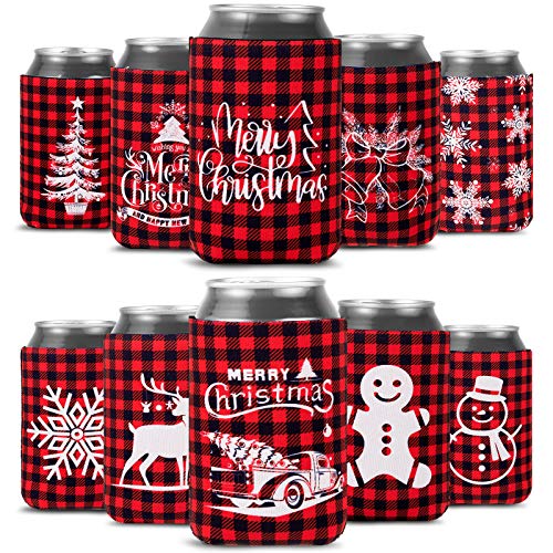 Whaline 12pcs Christmas Beer Can Coolers Sleeves Red Black Plaid Can Sleeves Can Covers for Beverages, Bottle, Drink Christmas Party Decorations Supplies, Gingerbread Xmas Tree Snowflake - The Beer Connoisseur® Store