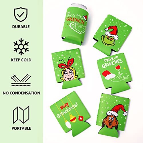 Whaline 12Pcs Christmas Can Sleeves Red Green Merry Christmas Can Covers 12 oz Reusable Xmas Character Neoprene Thermocoolers for Beverages Cans Bottles Xmas Winter Party Favors Decor - The Beer Connoisseur® Store