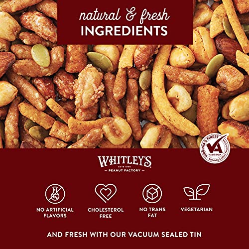 Whitley’s 'Whit's Party Mix' – Sweet & Spicy Snack Mix, Sesame Sticks, Corn Nuts, Cajun Sticks & Nuts (18 Ounce Tin) - The Beer Connoisseur® Store
