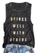 Women Drinks Well with Others Tank Top Summer Casual O Neck Sleeveless Shirt Top Size S (Black) - The Beer Connoisseur® Store
