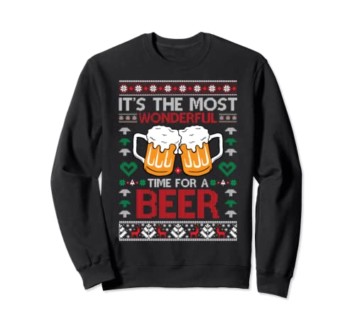 wonderful time for a beer Ugly Christmas Sweaters Sweatshirt - The Beer Connoisseur® Store