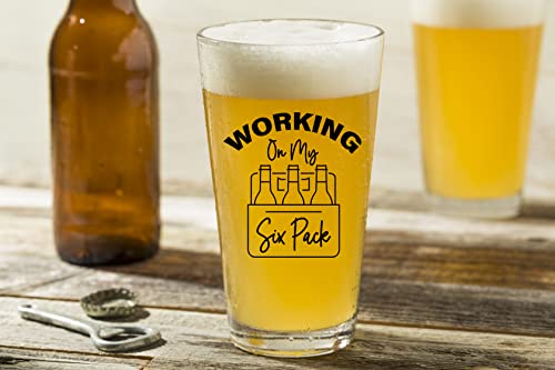 Working On My Six Pack - Funny Beer Glass Gifts for Men or Women, Dads and Moms, Fathers, Best Dad Ever, Birthday Gifts, Friendship Gifts for Friends, Boyfriend, Boss, Coworker - 16oz Beer Glass - The Beer Connoisseur® Store