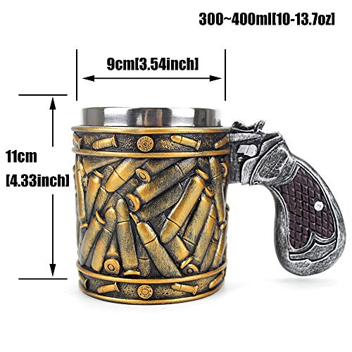 XuanAn Cool Revolver Pistol Handle Bullet Cup Beer Coffee Gun Shape Handle Mug with Ammo Bullet Round Shells Christmas Halloween Gifts, M (PJ893L) - The Beer Connoisseur® Store